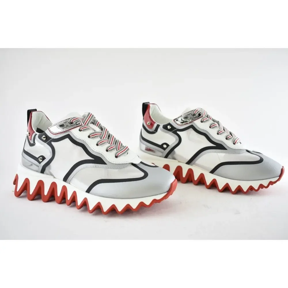 Christian Louboutin Sharkina Flat Silver Black Red Platform Low Top Sneaker 36.5